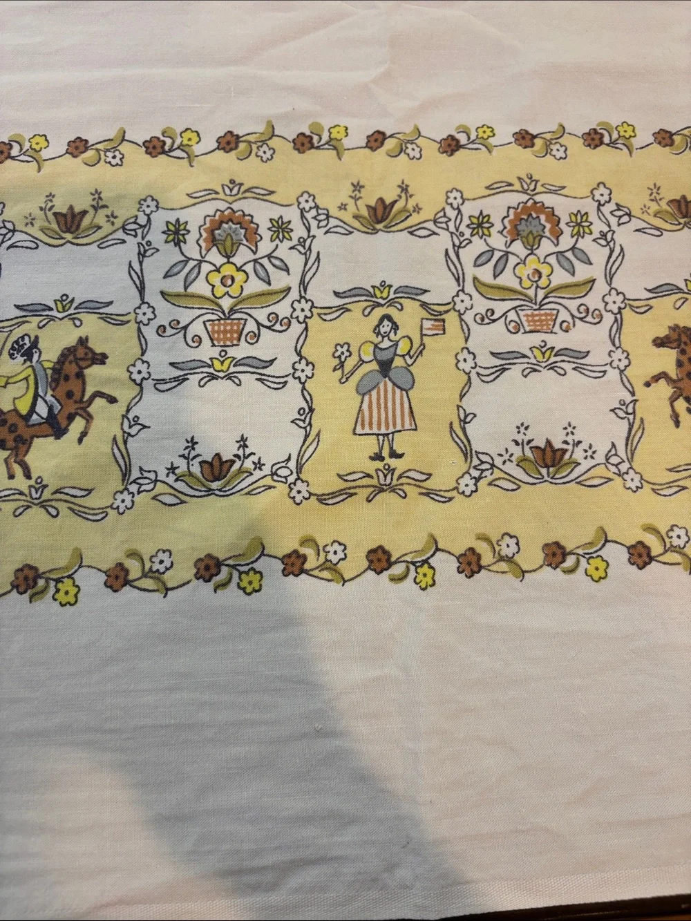 Vintage Yellow and White Printed Tablecloth - Decorative Home Dining Linen